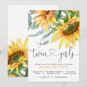 Invitation Baby shower Sunflower Twins