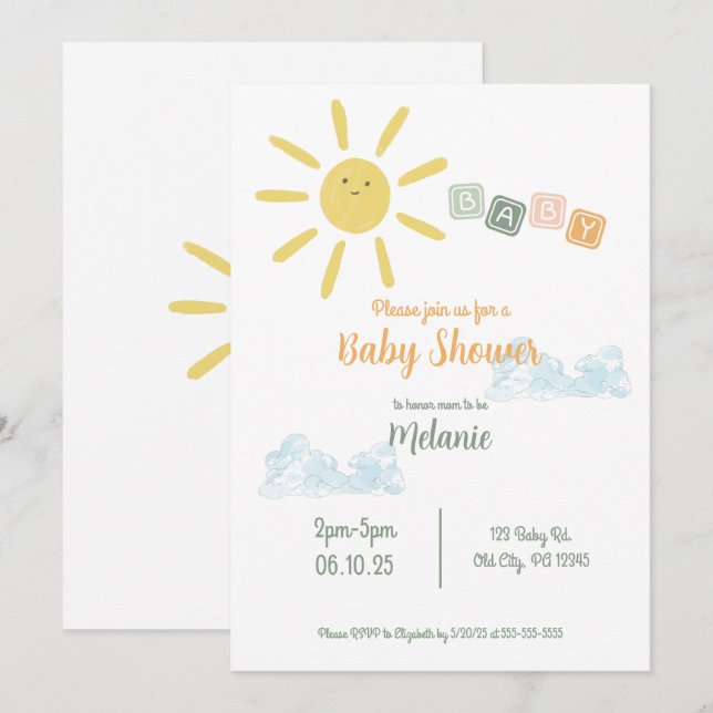Invitation Baby shower Sunshine (Devant / Derrière)