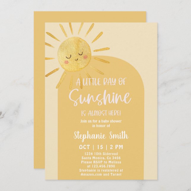 Invitation Baby shower Sunshine (Devant / Derrière)