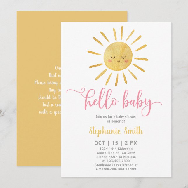 Invitation Baby shower Sunshine (Devant / Derrière)