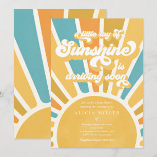 Invitation Baby Shower Sunshine Bohème Rétro Jaune Sunshine
