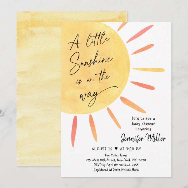 Invitation Baby shower Sunshine Boho (Devant / Derrière)