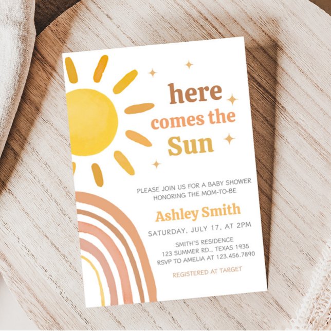 Invitation Baby shower Sunshine Boho Retro (Here Comes The Sun Baby Shower Invitation)