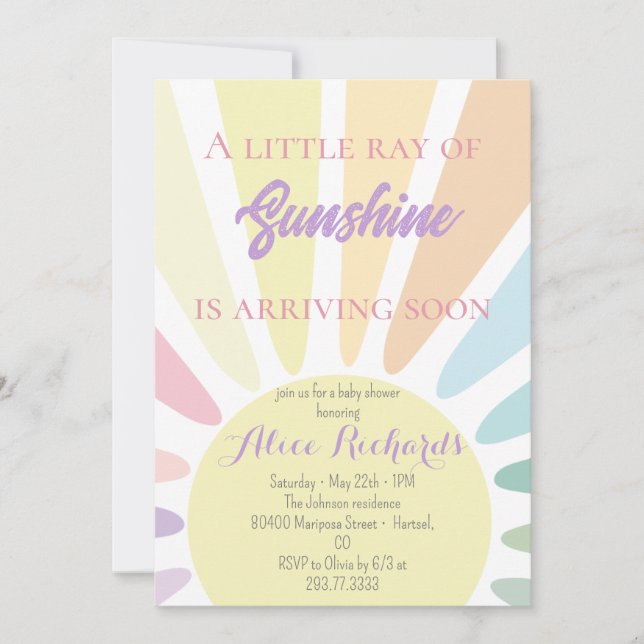 Invitation Baby shower Sunshine Boho Retro Baby shower rose (Devant)