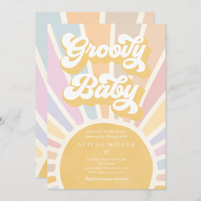 Invitation Baby shower Sunshine Boho Retro super pour bébé (Devant / Derrière)