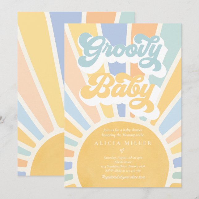Invitation Baby shower Sunshine Boho Retro super pour bébé (Devant / Derrière)