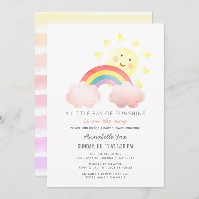 Invitation Baby shower Sunshine & Rainbow (Devant / Derrière)