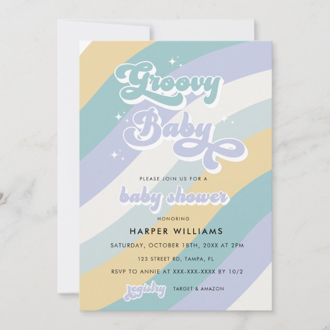 Invitation Baby shower Super Blue Retro (Devant)