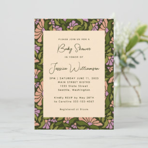 Invitation Baby shower Super Botanique Vert Retro Boho