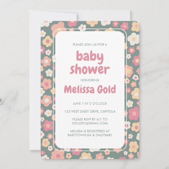 Invitation BABY SHOWER Super de marmite douce Floral CUSTOM (Devant)