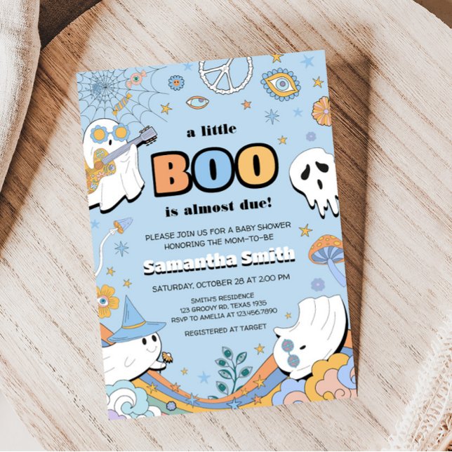 Invitation Baby shower super d'Halloween Little Boo (Spooky Boy Ghost Baby Shower Invitation)