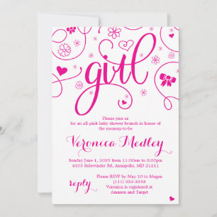 Invitation Baby shower Super Girly Rose Hot