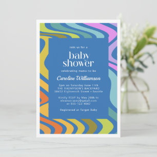 Invitation Baby shower super Retro Abstrait Rainbow Blue