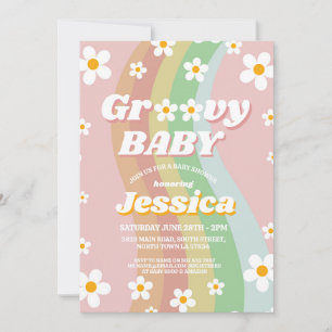 Invitation Baby shower super Rose Girls Retro Rainbow 1970