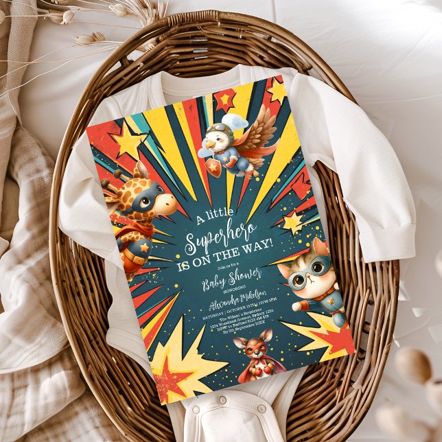Invitation Baby shower Superhero Animaux amusants (Créateur téléchargé)