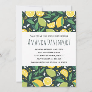 Invitation Baby Shower sur le thème de citrons jaunes et de l