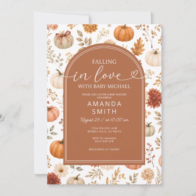Invitation Baby Shower sur le thème de la citrouille et de l' (Devant)