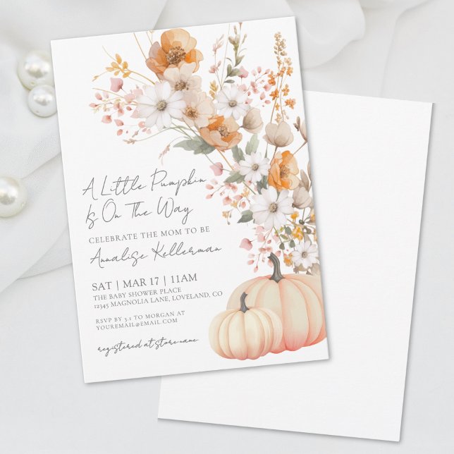 Invitation Baby shower sur le thème de la citrouille et des f (Wildflower Pumpkin Baby Shower Invitation )