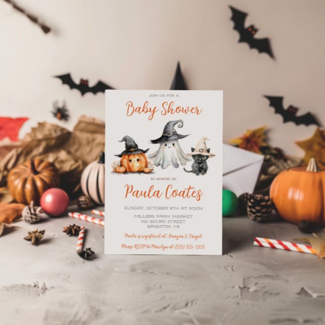 Invitation Baby shower sur le thème d'Halloween mignon  (Créateur téléchargé)