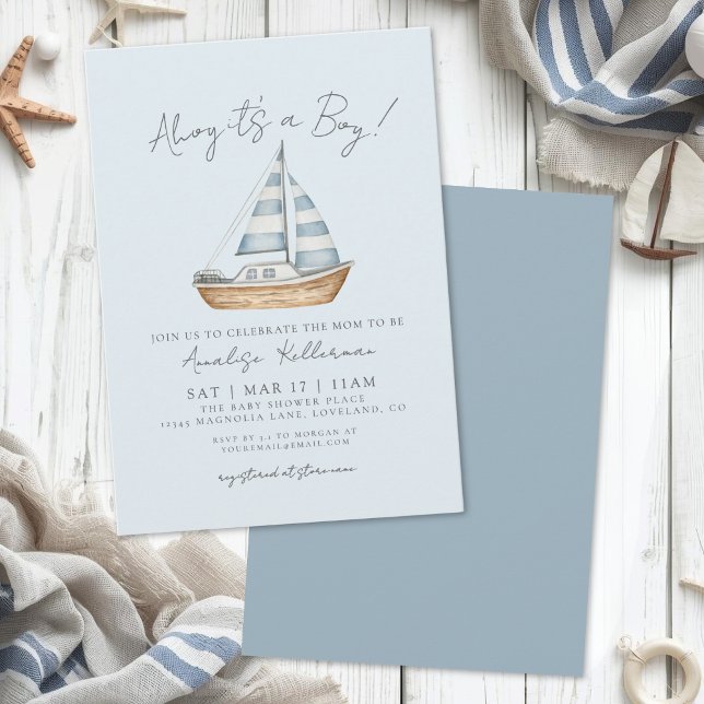 Invitation Baby Shower sur le thème du Marin (Nautical Boy Baby Shower Invitation)