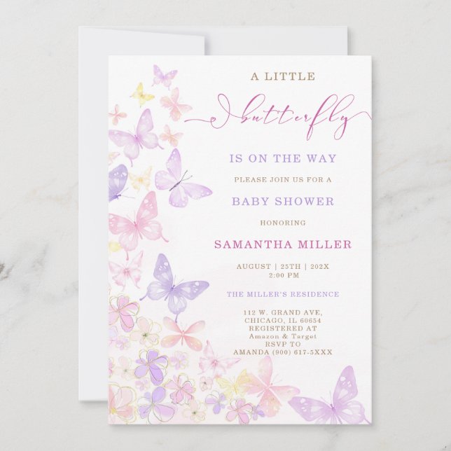 Invitation Baby Shower sur le thème du papillon (Devant)