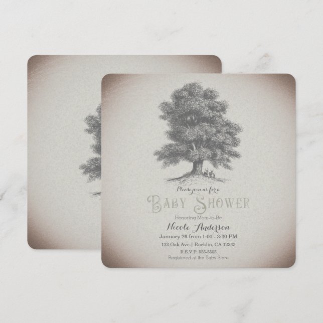 Invitation Baby Shower sur le thème d'un conte de fée rustiqu (Devant / Derrière)