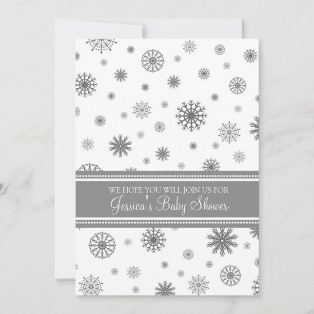 Invitation Baby shower sur mesure de Noël Gray Snowflake (Devant)