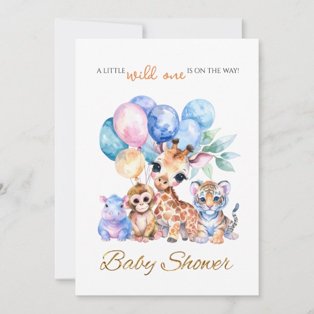 Invitation Baby shower sur mesure pour bébés animaux (Devant)