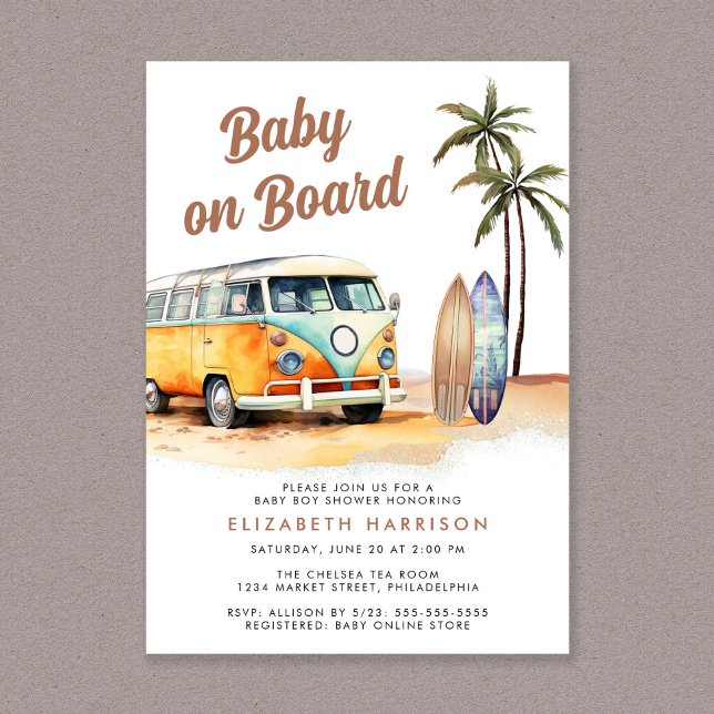 Invitation Baby shower Surf De Plage À Bord De Bébé (Créateur téléchargé)