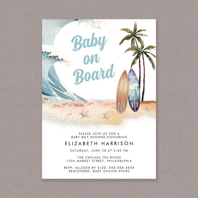 Invitation Baby shower Surf De Plage À Bord De Bébé (Créateur téléchargé)