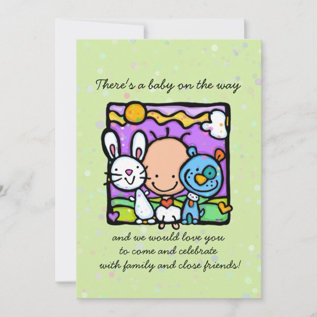 Invitation baby shower surprise.Bunny.Puppy.Hearts (Devant)