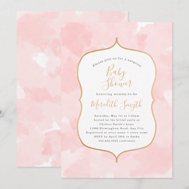 Invitation baby shower surprise de couleur rose moderne (Devant / Derrière)