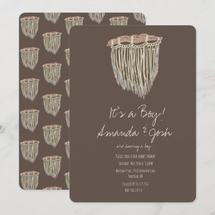 Invitation Baby Shower Suspension Macramé Rustique Bohème