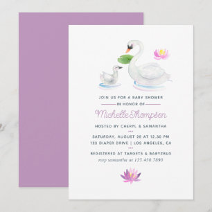 Invitation Baby shower Swan Watercolor