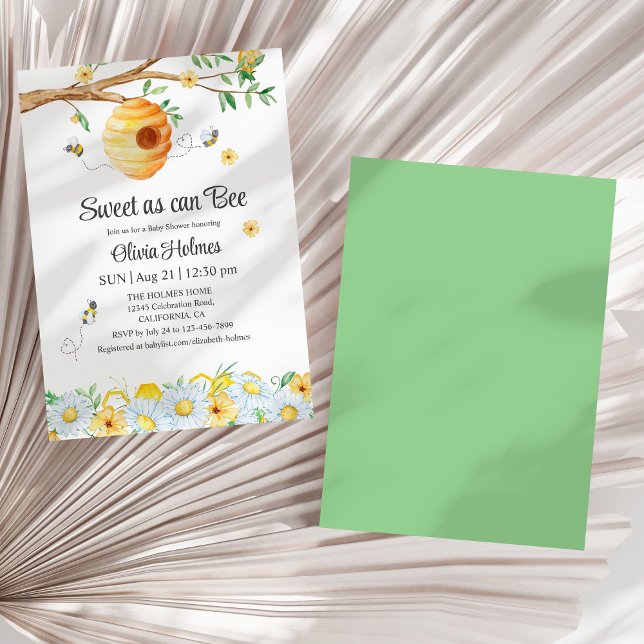 Invitation Baby shower "Sweet as can Bee" ("Sweet as can Bee" Baby Shower Invitation on a sunny white dry palm leaf.)