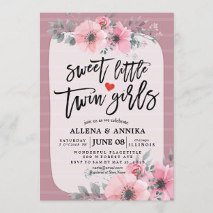 Invitation Baby shower Sweet Petites Filles jumelles Fleurs r