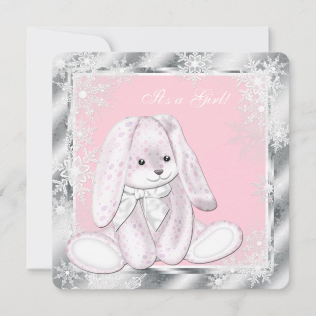 Invitation Baby shower Sweet Pink Snowflake Winter Wonderland (Devant)
