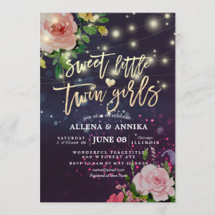 Invitation Baby shower Sweet Twins Floral Purple Light