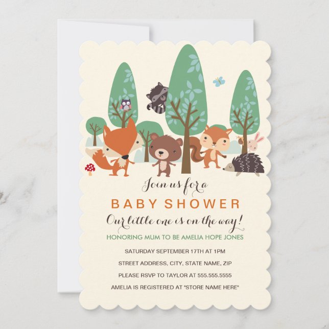 Invitation Baby shower Sweet Woodland Friends (Devant)