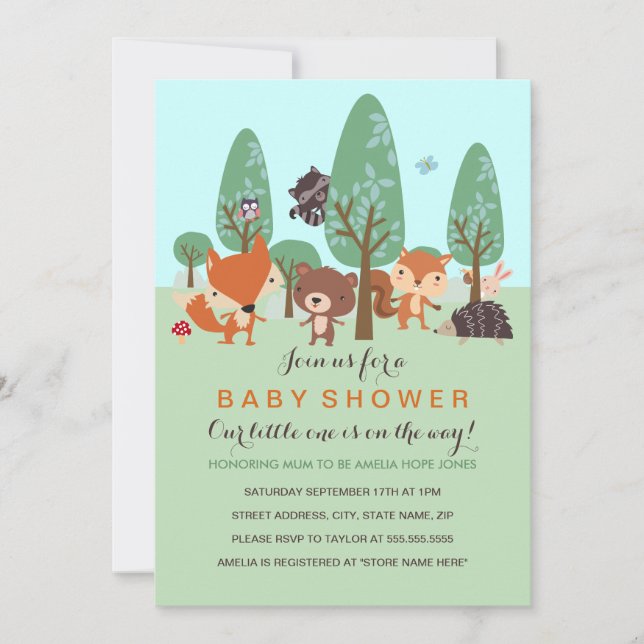 Invitation Baby shower Sweet Woodland Friends (Devant)