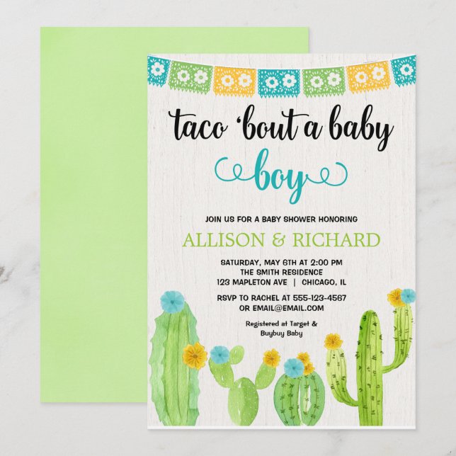 Invitation Baby shower Taco, couple de garçons de fêtes mexic (Devant / Derrière)