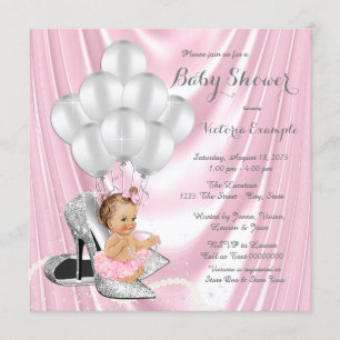 Invitation Baby Shower Talon Haut Rose Argent Perle