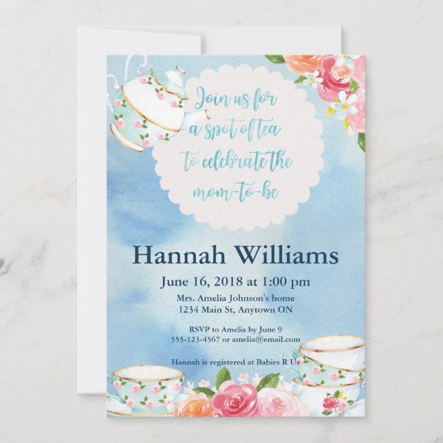 Invitation Baby shower Tea Party (Devant)