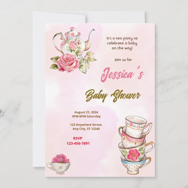 Invitation Baby shower Tea Party (Devant)