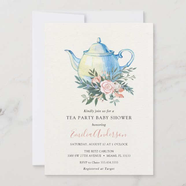 Invitation Baby shower Tea Party (Devant)