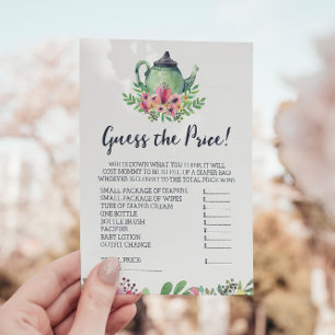 Invitation Baby shower Tea Party devinez le prix Game Card