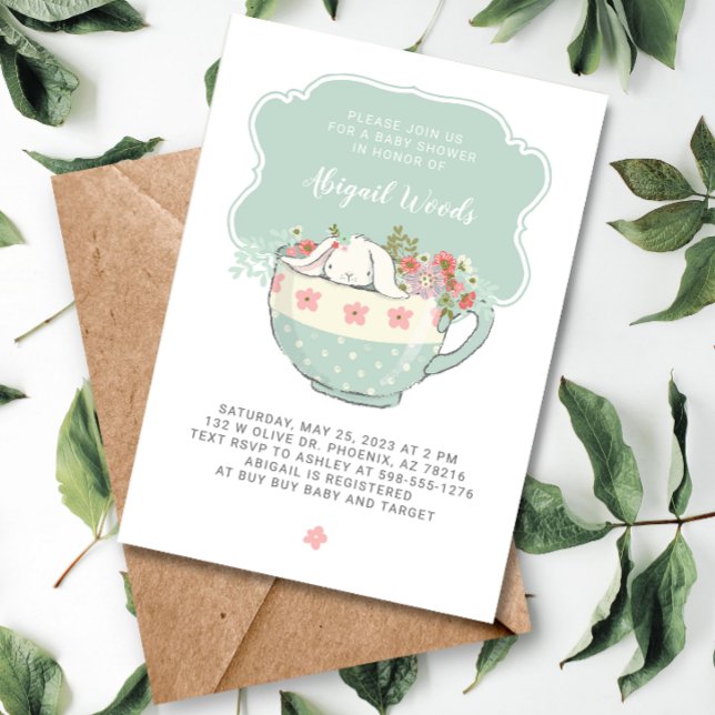 Invitation Baby shower Tea Party Lapin blanc (Créateur téléchargé)