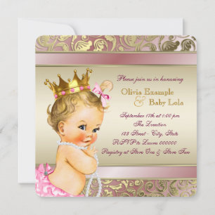 Invitation Baby Shower Tea Party Rose et Or