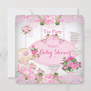 Invitation Baby shower Tea Party Vintage dentelle rose Floral