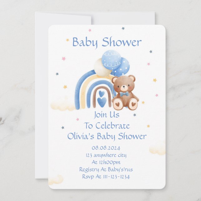 INVITATION baby shower TEDDDY BEAR (Devant)